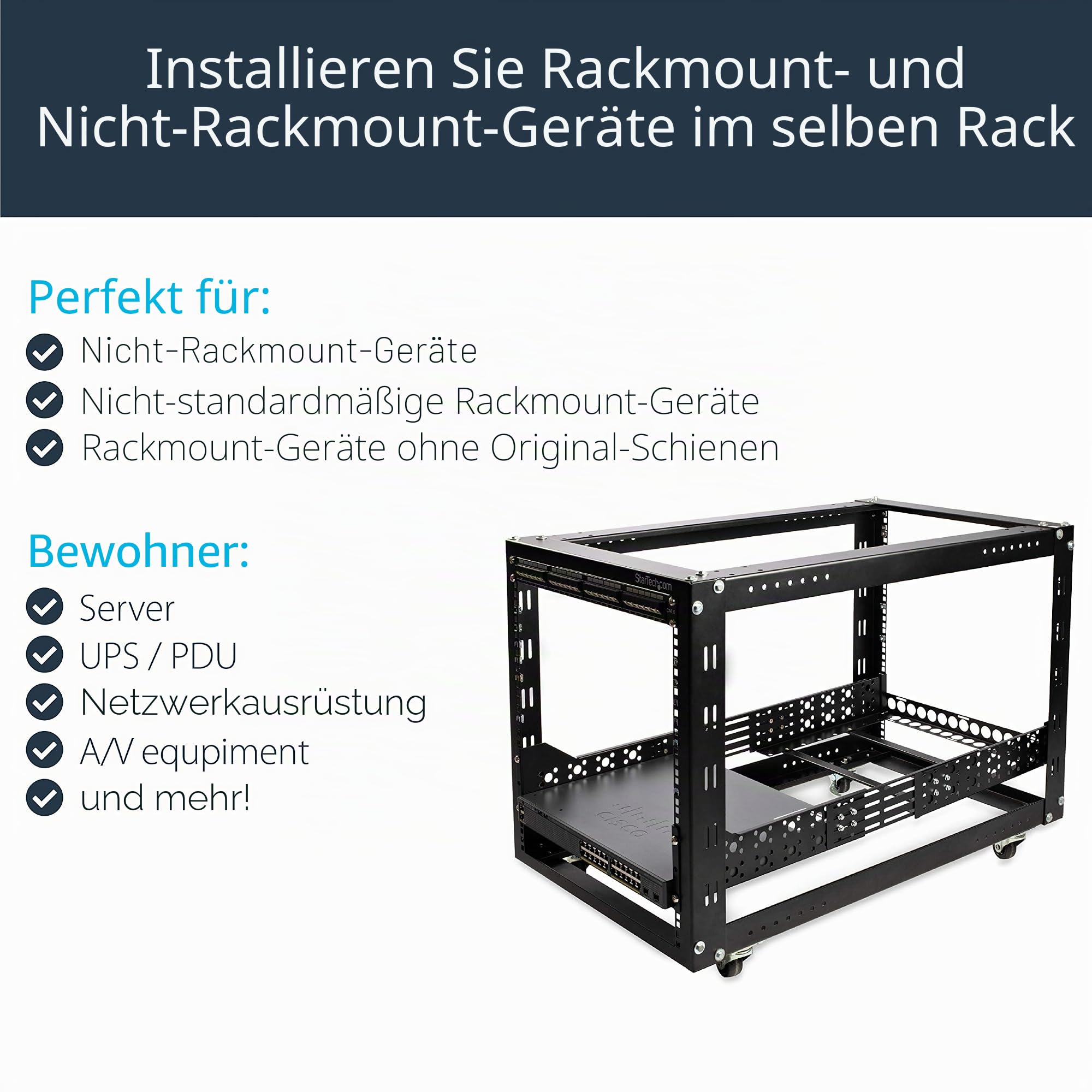 StarTech 3HE Universal Server Rack Schienen, 19 Zoll, 97kg (UNIRAILS3U) | Feste Montageschienen, Einstellbare Tiefe, 215lb, Rackmontage