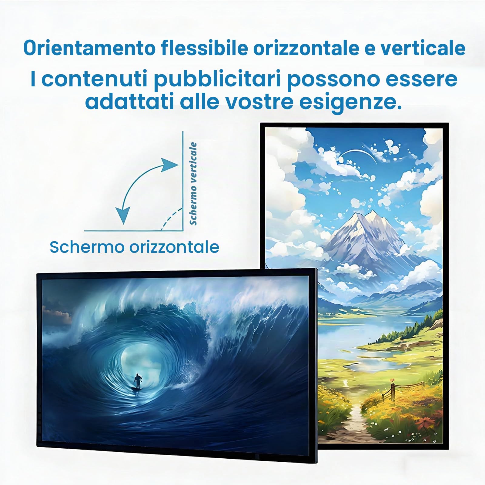 Schermo Pubblicitario,Digital Signage Monitor Pubblicitario per Negozi,Display per Poster Video Immagini,Verticale/Orizzontale,Monitor Display LCD,HD 1080,HDMI USB,Vetro Protettivo 7H 27"