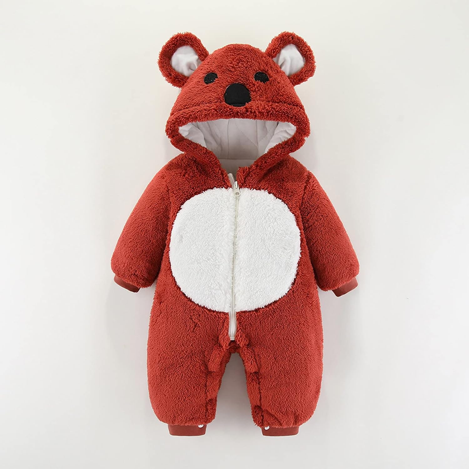 Infant Boys Girls Long Sleeve Winter Bear Ears Hooded Cartoon Romper Newborn Fleece Coat Warm (Red, 12-18 Months)