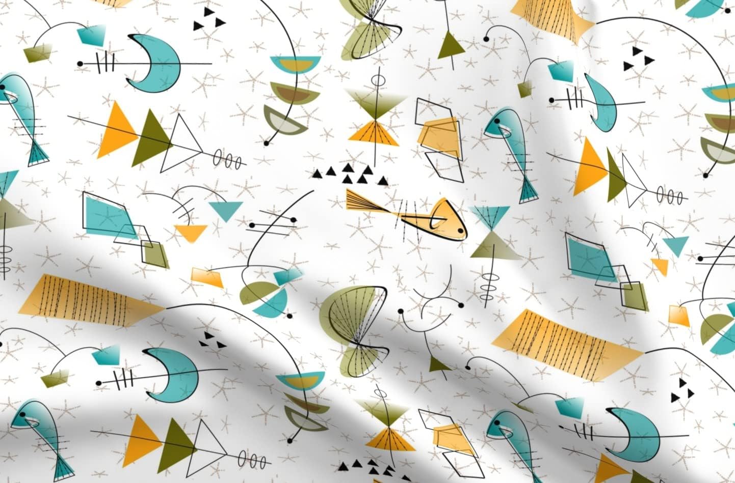 Spoonflower Fabric - Mid Century Atomic Gold Green Modern Era Abstract Retro Inspired Printed on Minky Fabric by The Yard - Sewing Baby Blankets Quilt Backing Plush