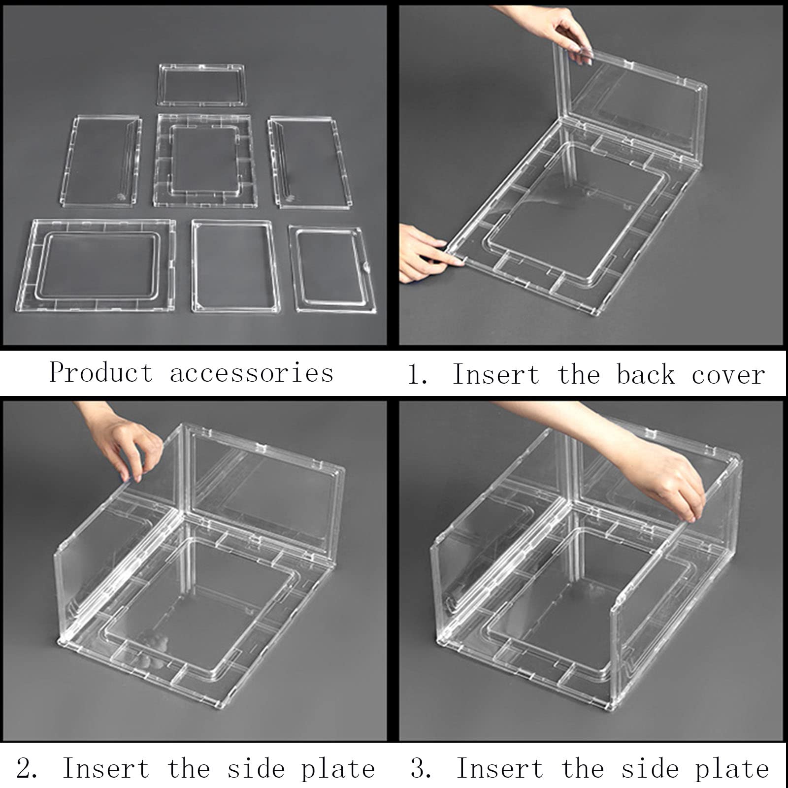 Caja de Zapatos de Acrílico, Transparente y Apilable, con Puerta Magnética Adecuada para Bolso, Zapato, Muñeca de Acción,Juguete, Colección de Coches Modelo (3pcs, 36x27x22cm/14.2x10.6x8.6in)
