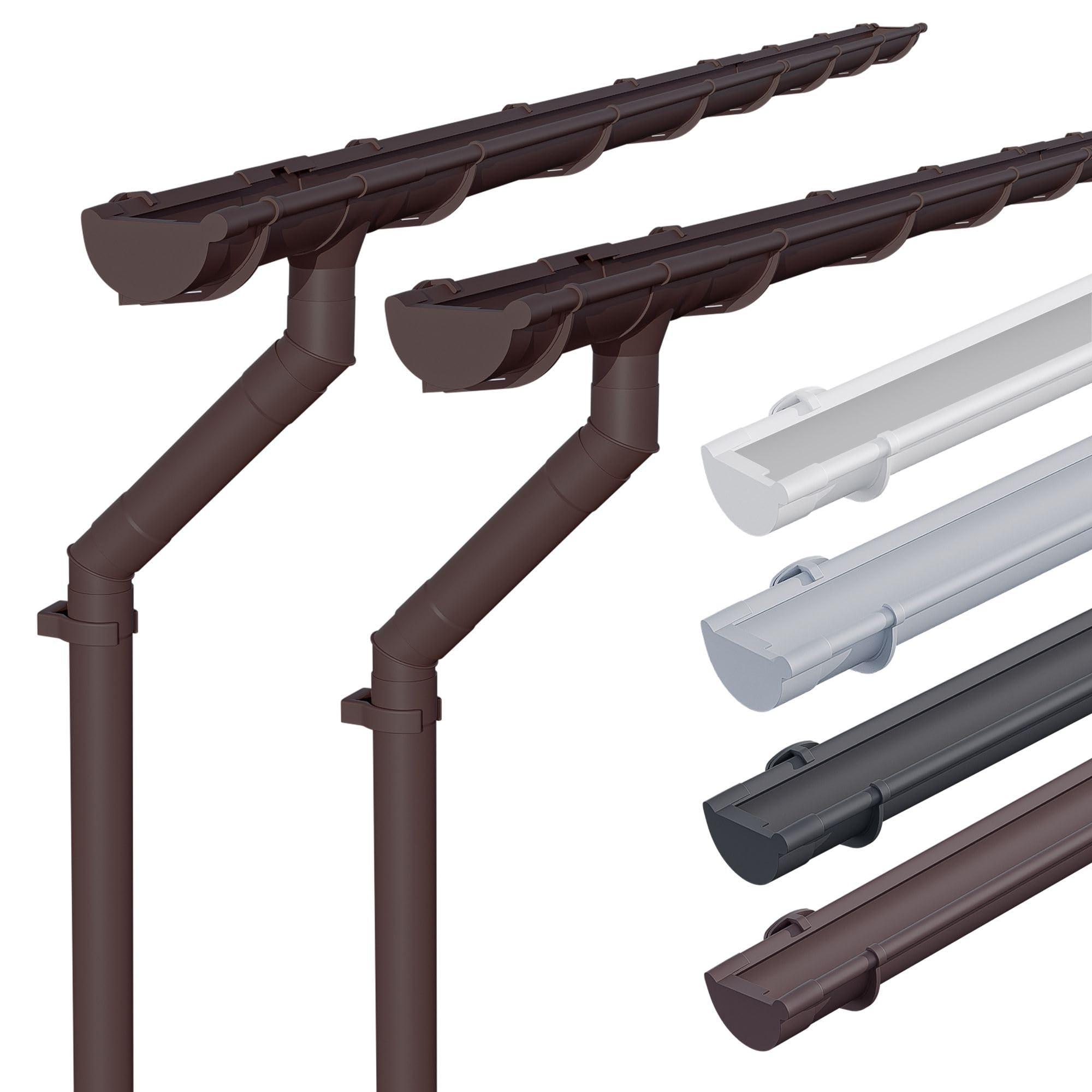 INEFA 2X Plastic Gutter Set NW100 / 100mm Half-Round 4m Dark Brown, PVC rain Gutter for Garden shed and carport, Plastic guttering kit Made in Germany