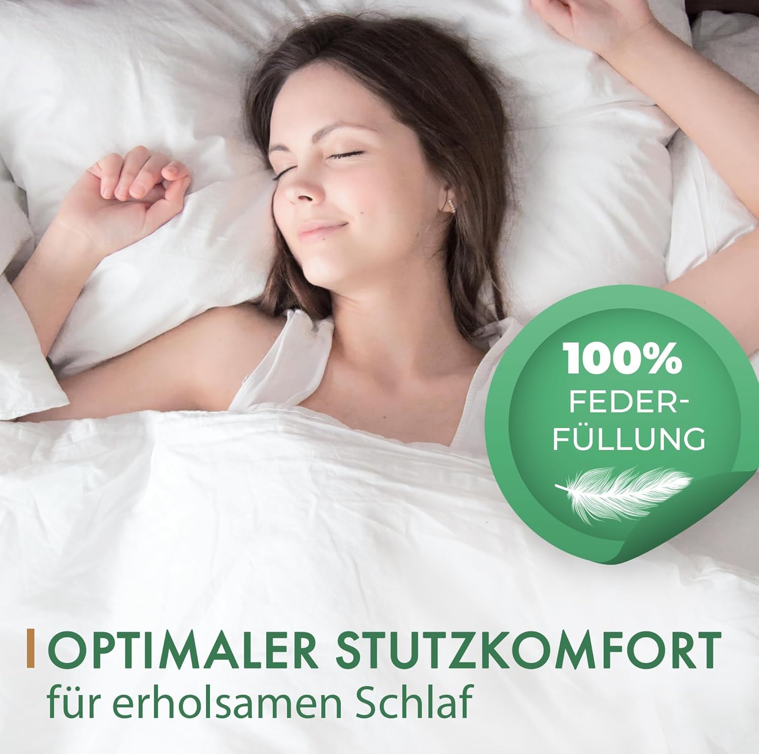 Kopfkissen 80x80 Federkissen Made in Germany - 100% Federfüllung - Baumwollbezug - Ökotex-zertifiziert - 1er Set