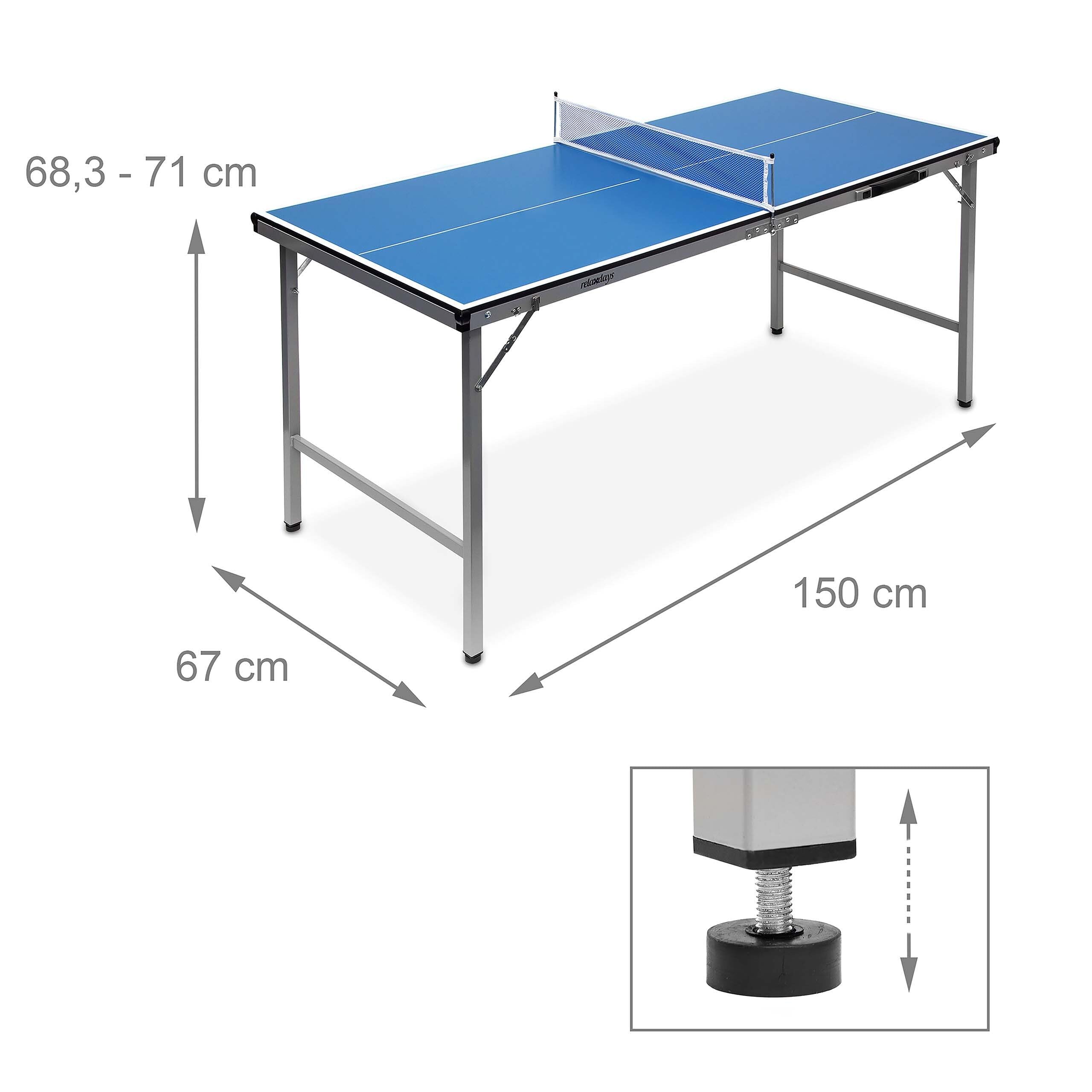 Relaxdays Klappbare Tischtennisplatte, HBT: 71 x 150 x 67 cm, tragbarer Ping Pong Tisch, Netz, Bälle, Schläger, blau