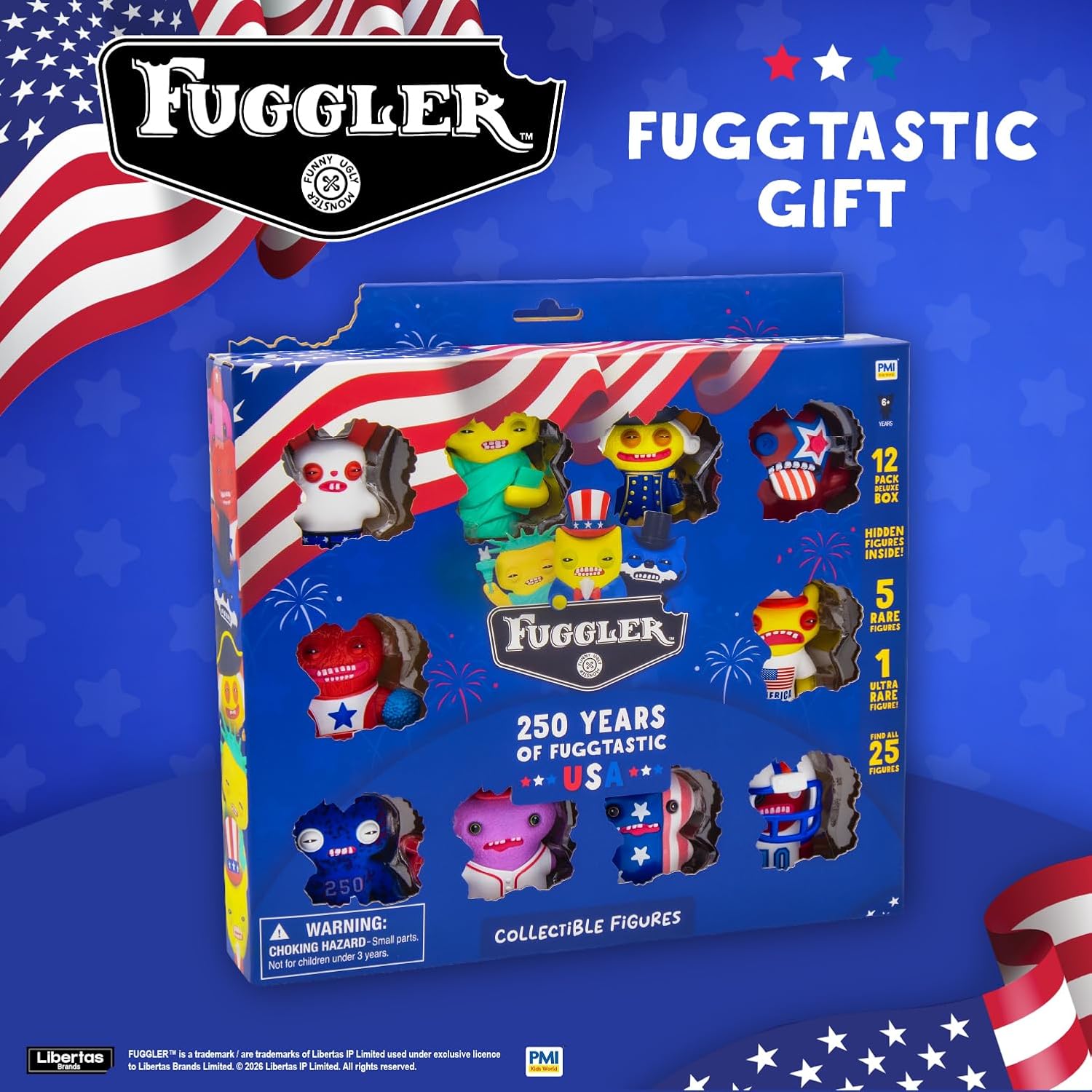 Fuggler USA 250 Anniversary Collectible Figures 12 Pack Deluxe Box Mystery Characters Patriotic Edition 25 Styles Rare Ultra Rare Figures Toy B