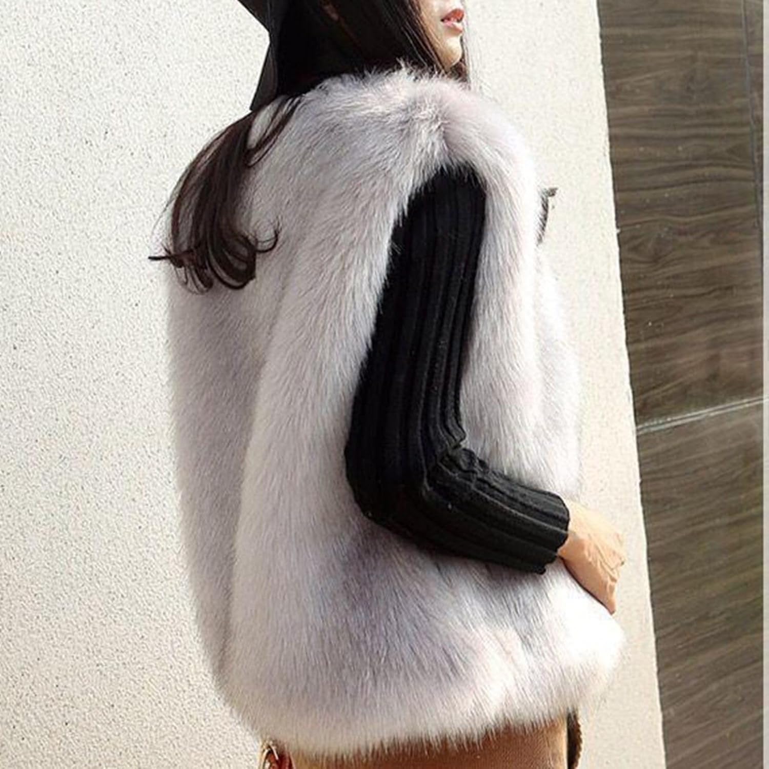 [RAMEMO] ボアベスト ショート M-4XLレディース 毛皮ベスト ファー 秋冬 模造 キツネ 大きいサイズ シャギー 毛足長