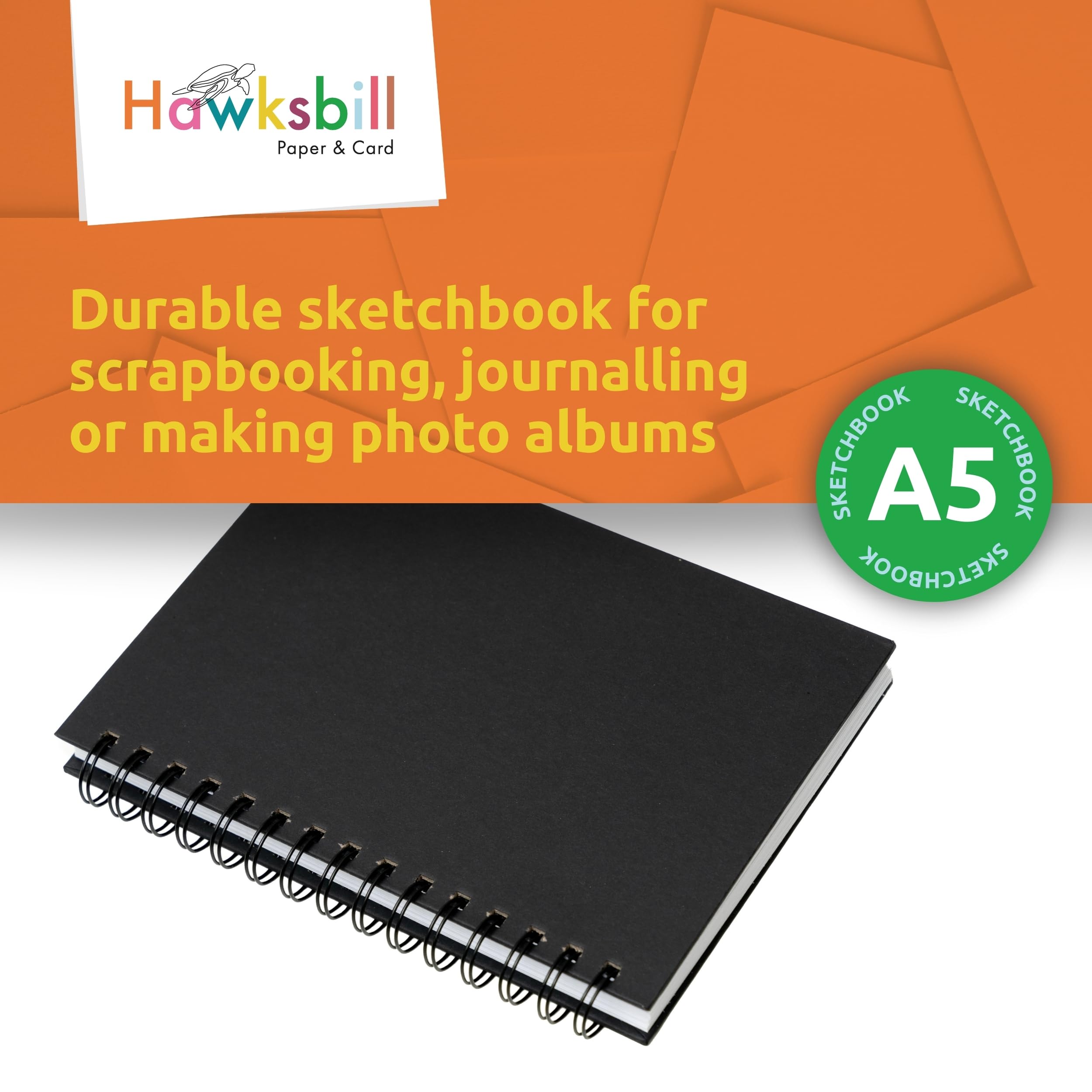 Hawksbill A5 Black Sketchbook 40 Sheets / 80 Pages Hardcover Sketch Book Spiral Bound 150GSM Sketchpad Premium Catridge Paper for Home Uni College School & Office Use - Image 4