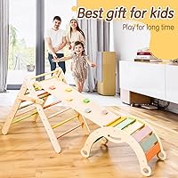Vista 7 de deli 7 en 1 Juego de Triángulo Pikler, Juego de Triángulo de Escalada para Niños Pequeños de Tamaño Grande, Gimnasio Infantil de Madera
