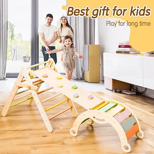 Miniatura 7 de deli 7 en 1 Juego de Triángulo Pikler, Juego de Triángulo de Escalada para Niños Pequeños de Tamaño Grande, Gimnasio Infantil de Madera