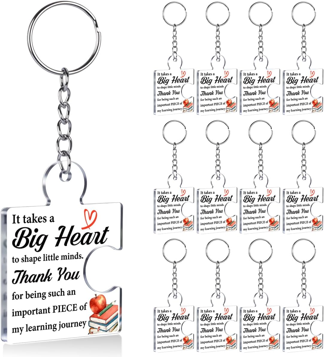 Teacher Appreciation Gifts in Bulk, 12 Pcs Thank You Keychain for Women Men Teachers Acrylic Puzzle Piece Keychains