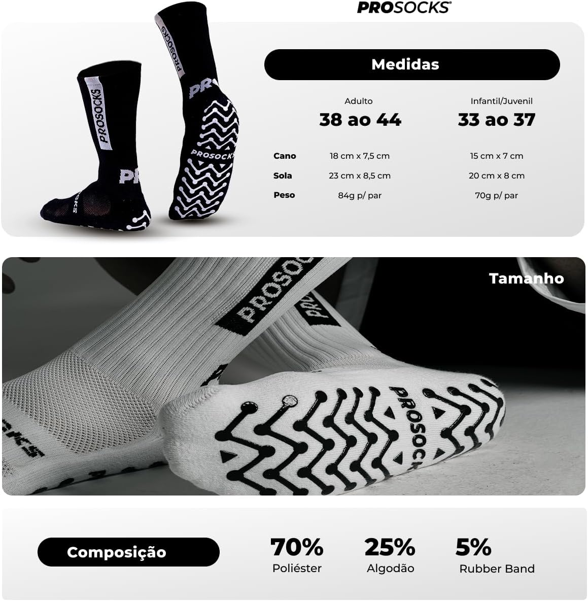 Meia Antiderrapante Futebol ProSocks® UltraGrip Cano Alto Esportiva Grip com Tecnologia Profissional para Chuteira, Alta Estabilidade e Conforto