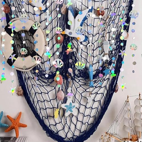 Miniatura 6 de Decoración iridiscente de sirena bajo el mar para fiesta con estrella de mar y perlas de mar holográfica serpentina de papel para sirenita arco iris