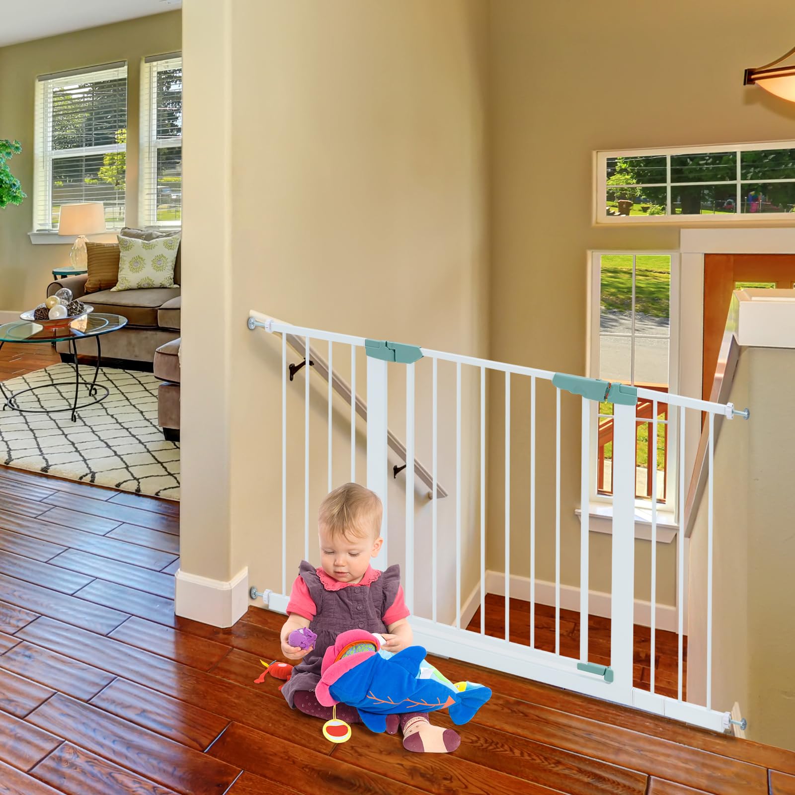 COSTWAY Türschutzgitter Baby 80-132cm, Treppenschutzgitter aus Metall ohne Bohren, Sicherheitsgitter Babygitter Druckmontage, automatisch schließen für Babys und Haustiere
