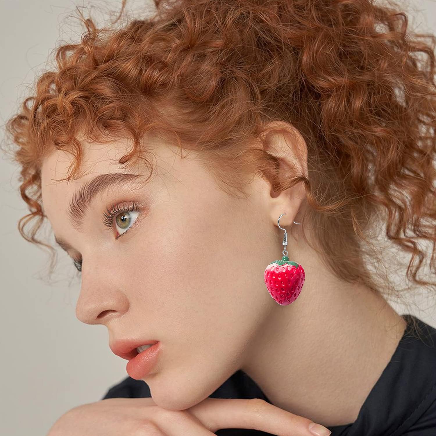 Creative Personality Red Strawberry Earring Cute 3D Acrylic Fruit Resin Simulation Strawberry Drop Dangle Earrings for Women Teen Girls - Image 6