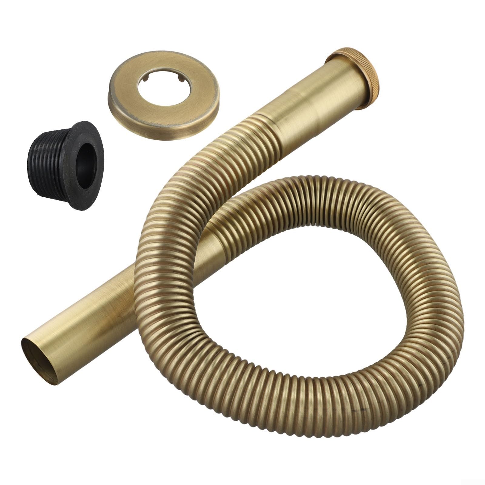 Sifone flessibile in ottone, DN30, tubo di scarico standard per lavello/vasca da bagno (connettori doppi da 32-30 mm), lunghezza regolabile 80 cm, finitura in ottone antico, previene l'accumulo di