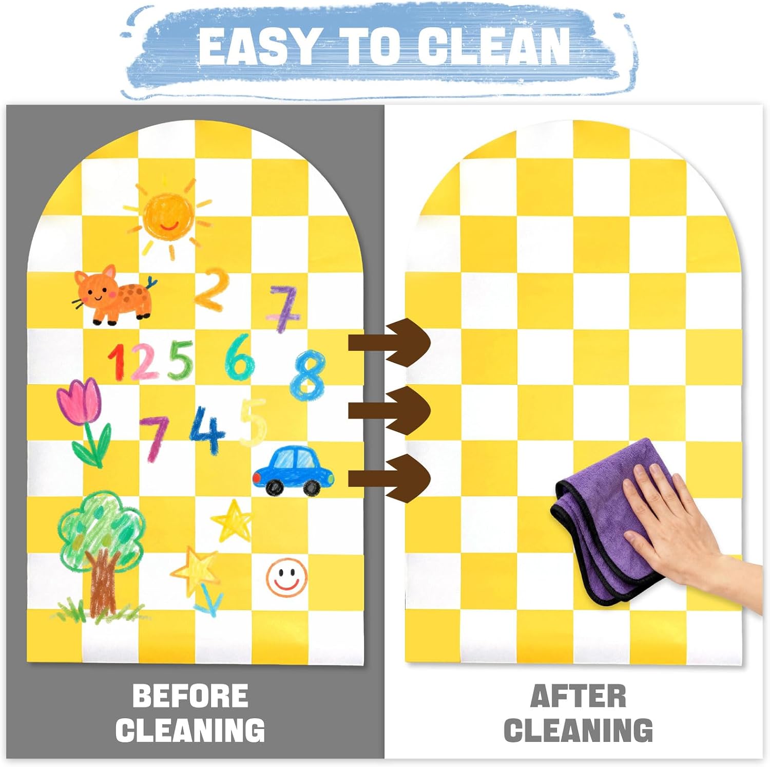 Magnetic Chalkboard Wall Decal 24''x40'' Arch - Removable Reusable Peel and Stick (No Wall Damage) Extra Strong Magnetism - Easy Clean Chalkboard for Home Office Playroom (Yellow White Checker)