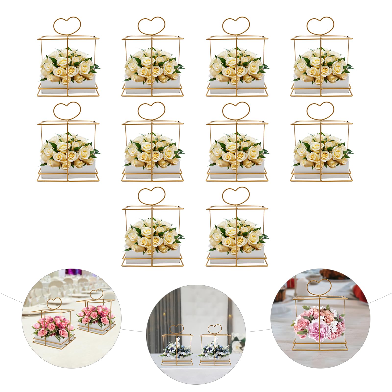 Kaichenyt 10 Pcs Geometric Flowers Holder, Gold Vases for Centerpieces Wedding, Desktop Flower Arrangements Stand, Metal Flower Rack Vase, Trumpet Vase for Weddings Party Decoration