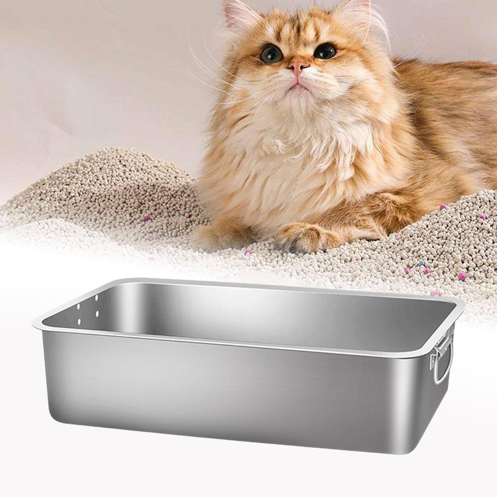 Vassoio per lettiera per gatti con telaio, per piccoli animali, con bordi alti, per un'esperienza igienica ottimale e per eliminare facilmente i, Argento, 45x35x10cm