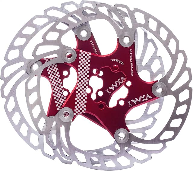 YBEKI Bike Disc Brake Rotor 140mm 160mm 180mm 203mm Heat Dissipation disc Brake Rotor with 6 Bolts for Road Bike Mountain Bike MTB BMX Stainless Steel Bicycle Rotor (red, 160mm)