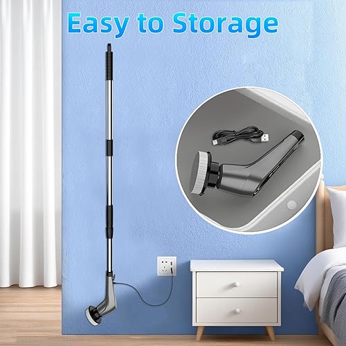 Miniatura 7 de Limpiador giratorio eléctrico gris, limpiador giratorio inalámbrico con 8 cabezales de cepillo reemplazables, cepillo eléctrico con mango de