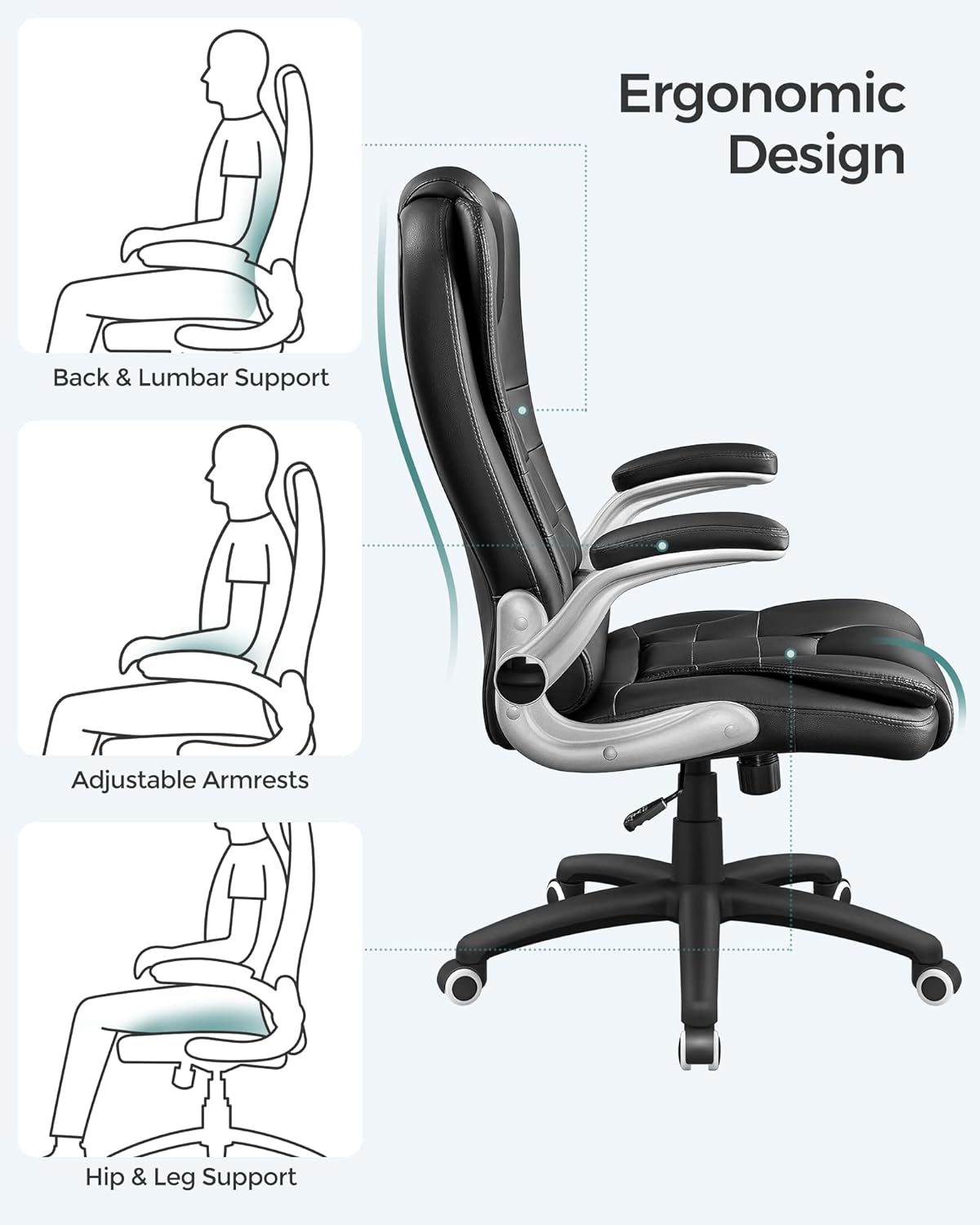 SONGMICS High Back Swivel Office Chair with Flip-Up Italy Ubuy