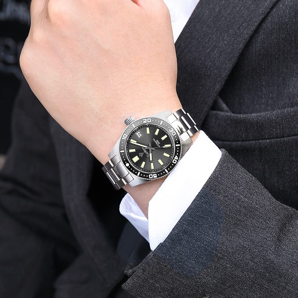 RollsTimi CADISEN 2024 Montre Homme 20 Bar Montre de plongée Homme NH35A Montre Automatique Montre mécanique 38mm Saphir C3 Horloge Lumineuse C8207 (Le Noir)
