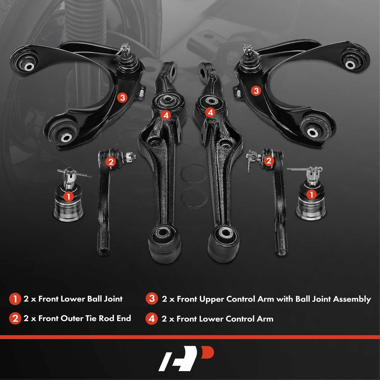 A-Premium 8Pcs Front Suspension Kit, Upper & Lower Control Arm, Lower Ball Joint, Outer Tie Rod End, Compatible with Honda Accord 1998-2002, Acura TL 1999-2003, CL 2001-2003