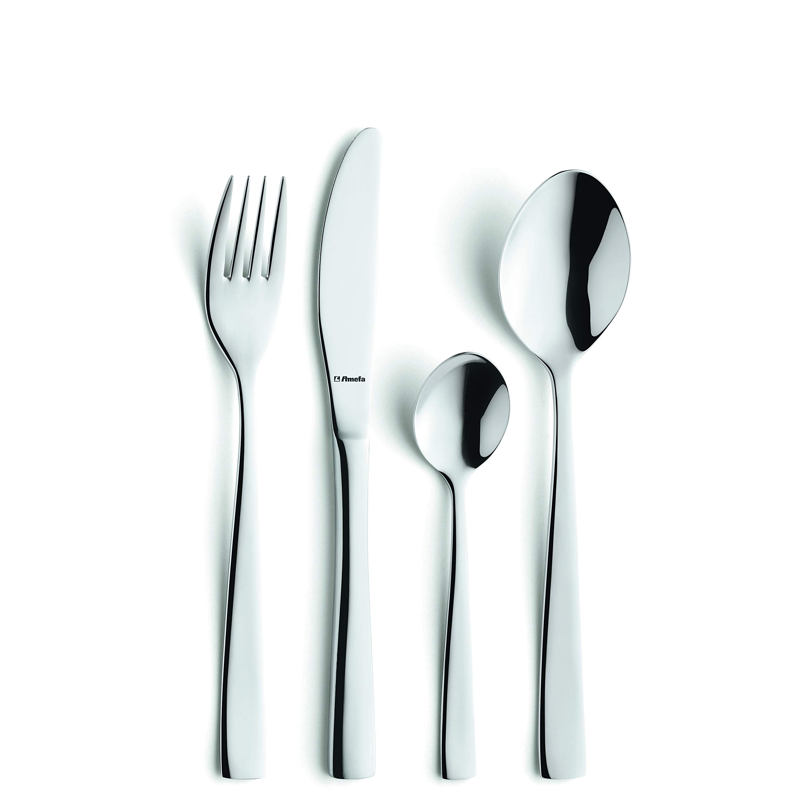 AMEFA ATOS - Cubertería para 6 personas, 24 piezas, acero inoxidable pulido e inoxidable, apto para lavavajillas, cubiertos con bandeja para cubiertos, clásicos cubiertos funcionales y sencillos