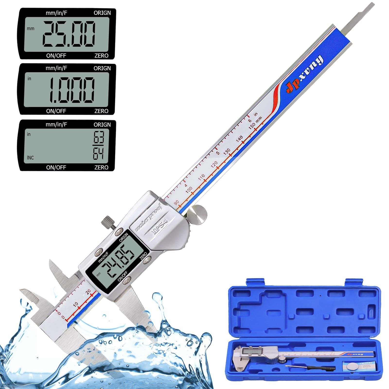 Digital Vernier Caliper, IP54 Waterproof Digital Caliper, 150mm Calipers Measuring Tool with Absolute Origin, MM/Inch/Fraction Conversion, Extreme Accuracy Electronic Caliper for Industry