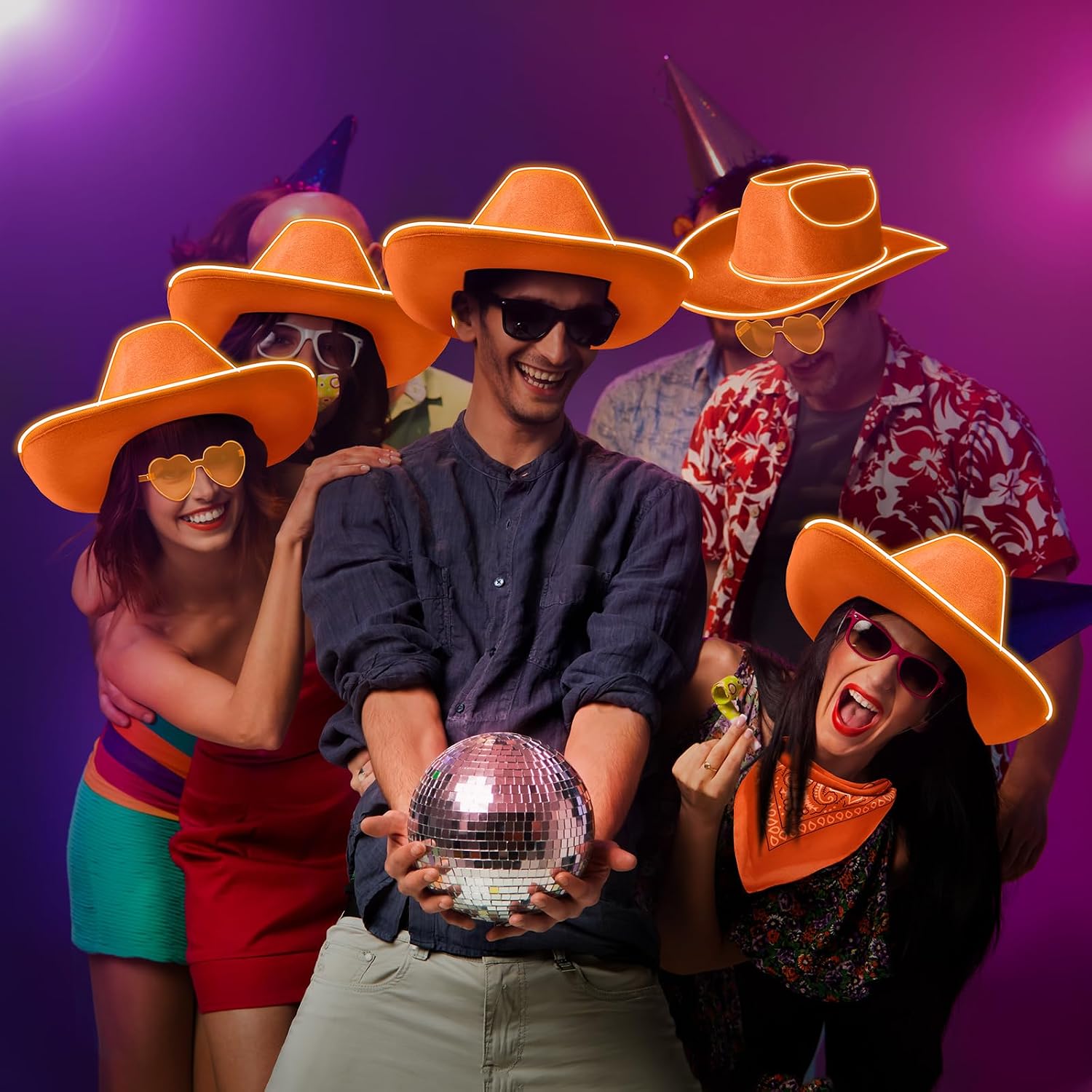12 Pcs Cowboy Light up Hat Set, Cowgirl Party Accesorry