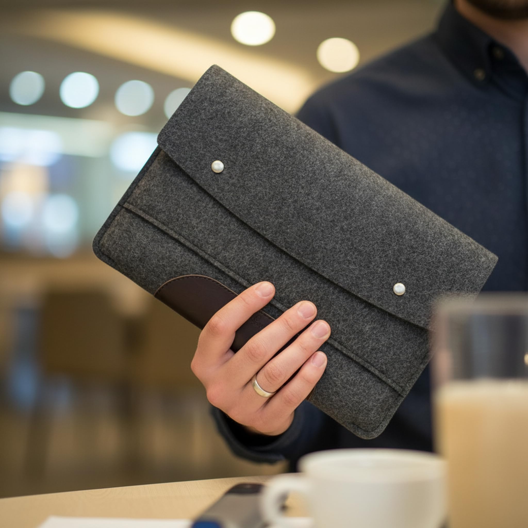 Crazy Horse Craft Genuine Italian Leather Sleeve For MacBook Pro 13 Inch With M1 / M2 – Wood Brown - Vintage Wool Felt Case, Cover, Mac Laptop Bag
