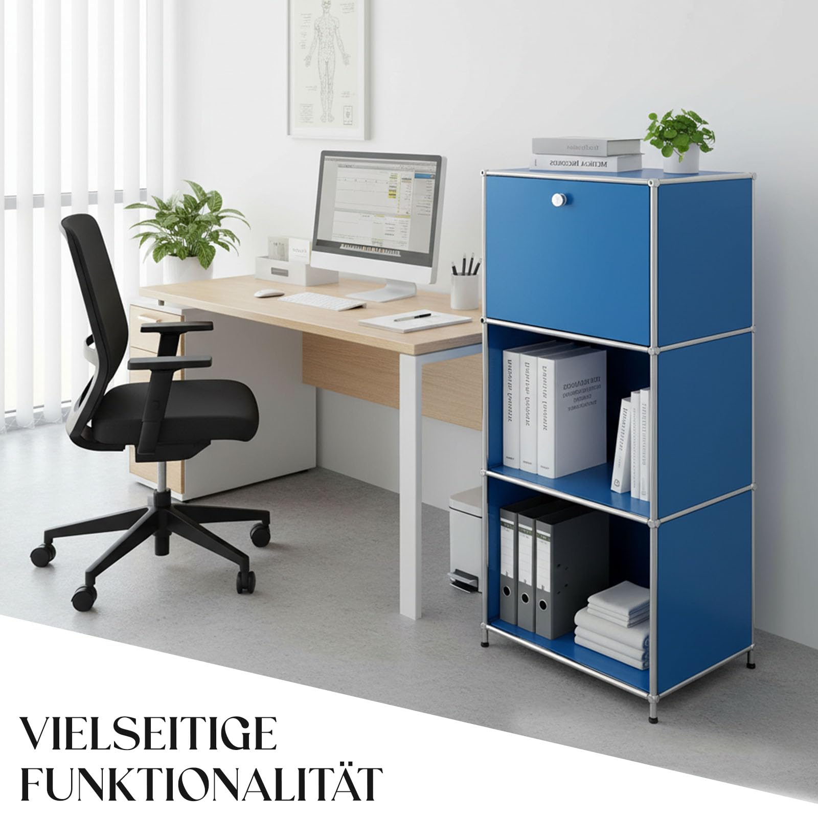 Floordirekt Concept Epure MK-107 - Estantería de metal (121 x 50 x 40 cm), diseño moderno, color azul y cromado