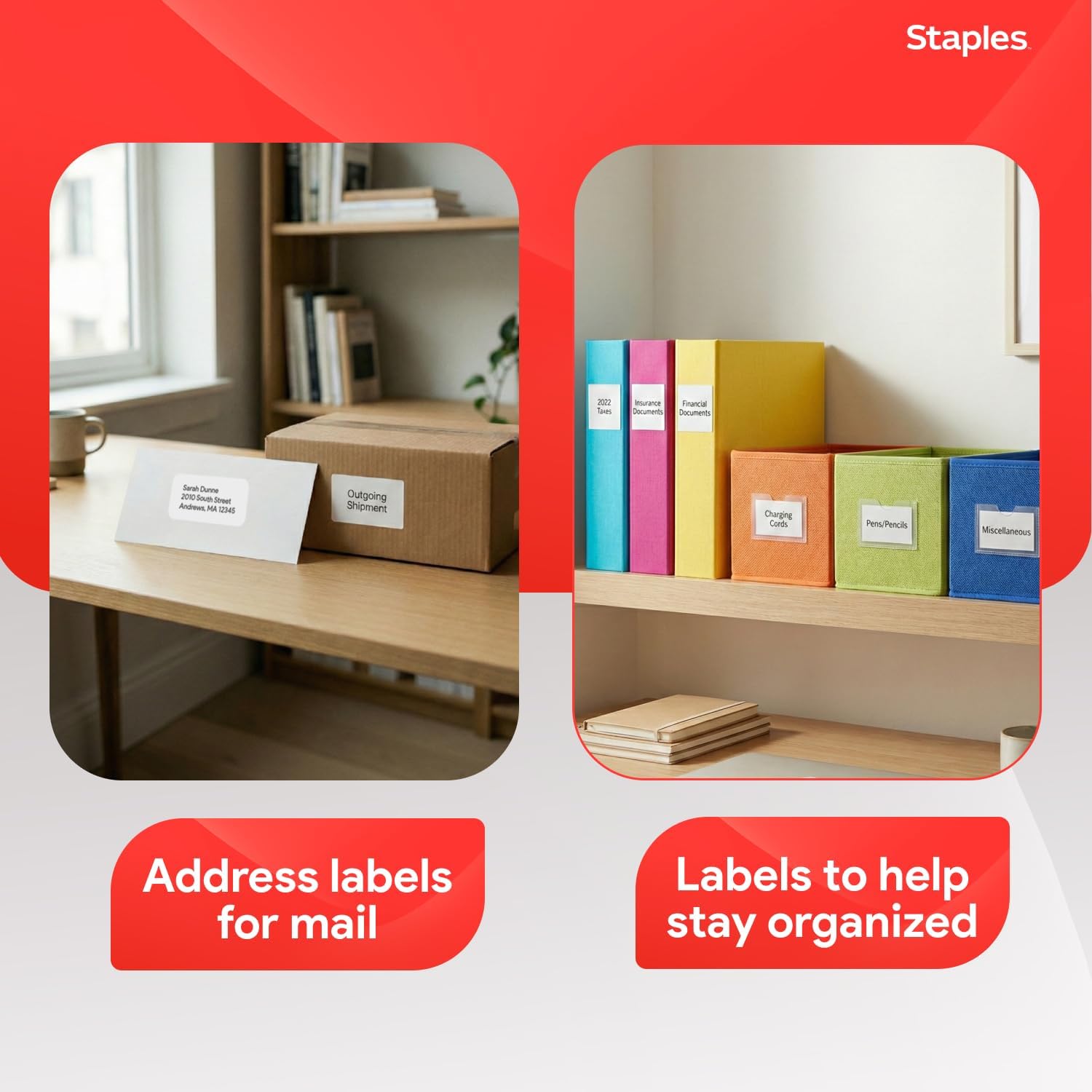 Staples 1" x 2-5/8" Address Labels, White – Easy-Peel Printable Laser & Inkjet Mailing Labels, 7,500 Labels (30 per Sheet)