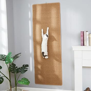 SHENGOCASE 67"x 23.6" Thickened Cat Wall Climbing Carpet, Cat Wall Furniture Scratcher, Scratching Post, Couch Sofa Protector Camel