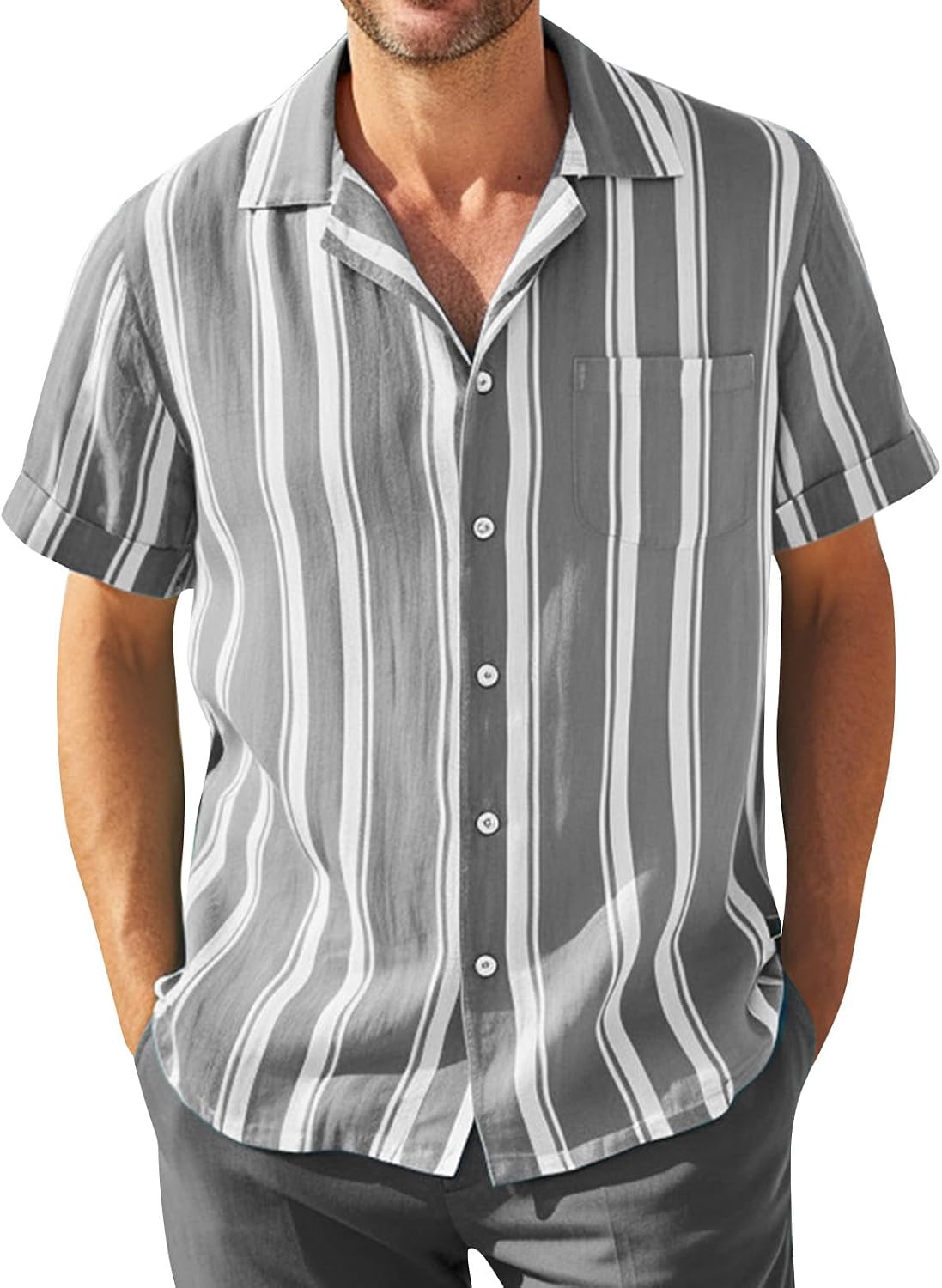 Ymosrh Men's Shirts Striped Short Sleeve Summer Hawaiian Beach Vacation Shirts, M-4XL