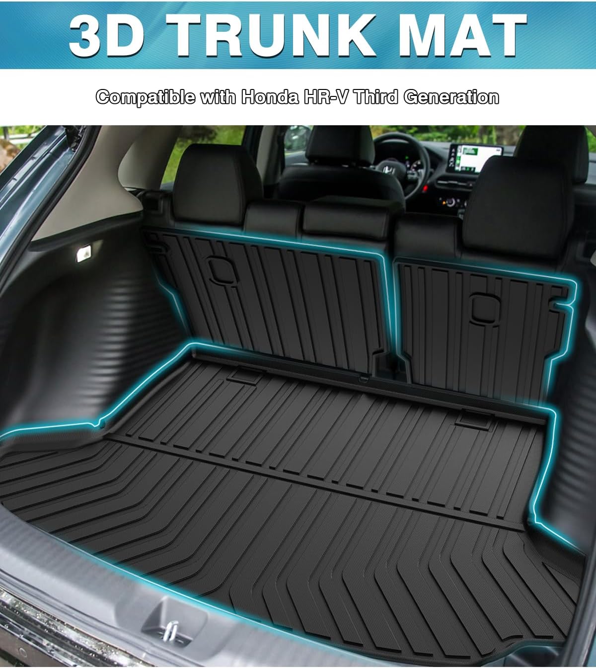 Mixsuper Liner Cargo Liner for Honda HR-V 2023-2026, All Weather Trunk Mat Backrest Mat TPE Back Seat Cover Protector for HRV Accessories