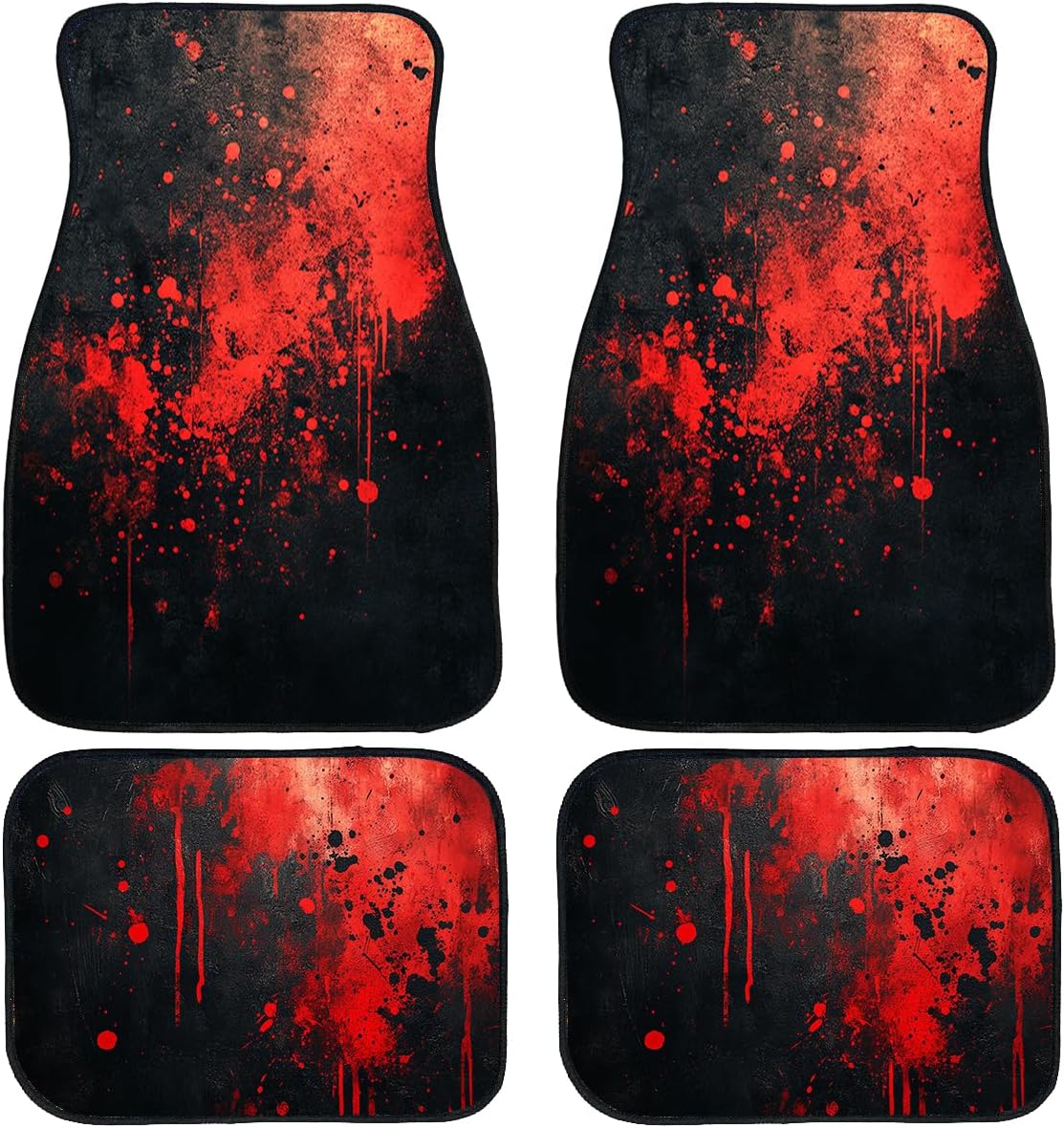 Grunge Car Floor Mats Set of 4 Red Black Paint Splatter Abstract Carpet Front Rear Carpets Mat Decorative Car Floor Carpets Non-Slip Auto Car Accessories Universal Fit Car Accessories for Truck