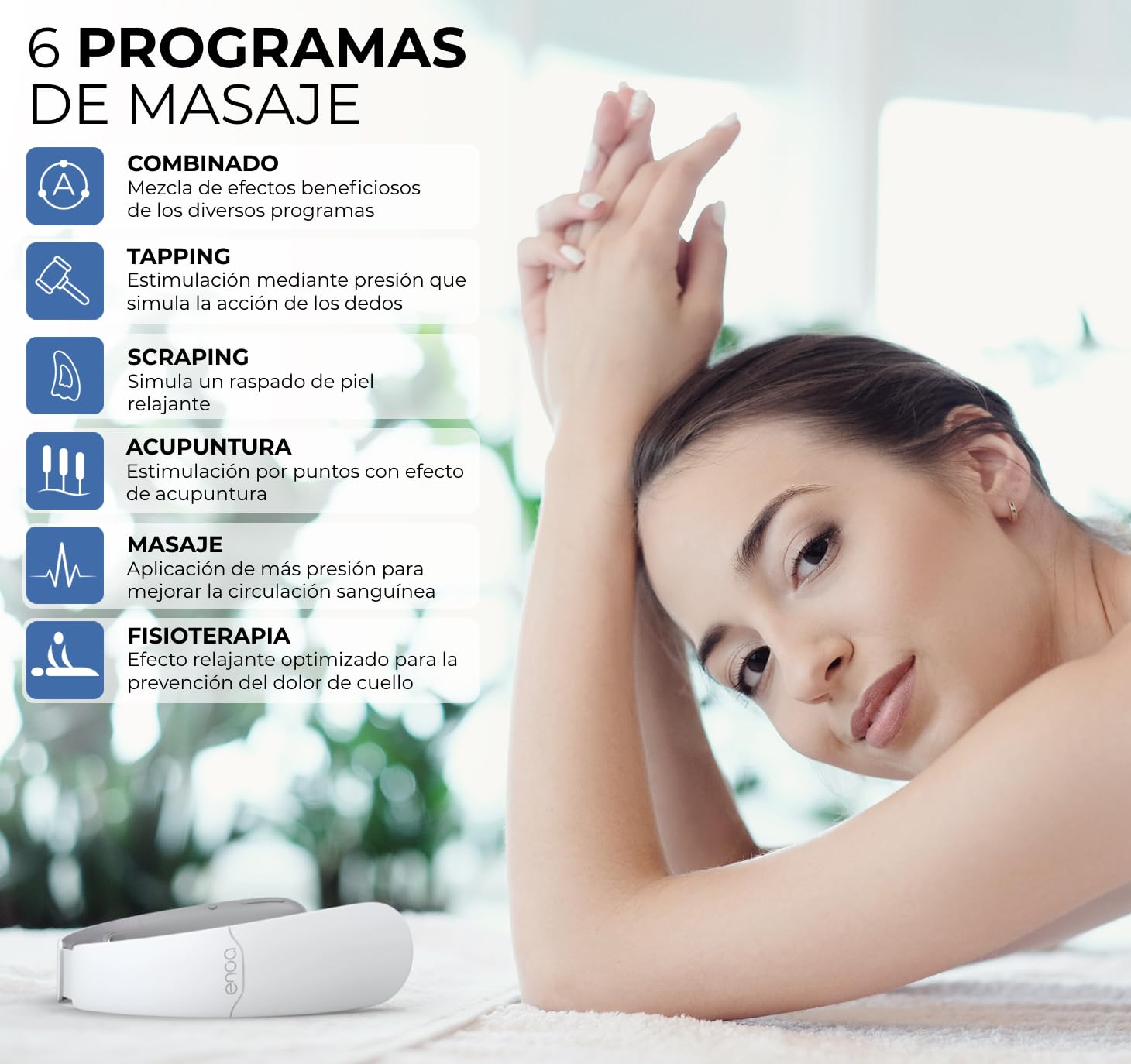ENOA M5 Masajeador Cervical EMS/TENS, 6 Modos, 18 Niveles, Calor 42°C, App y Control Remoto, Inalámbrico – Alivio Dolor Cuello
