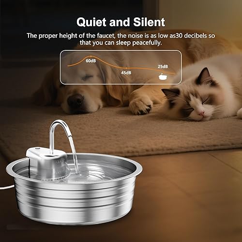 Miniatura 5 de Fuente de agua para gatos de acero inoxidable, fuente de agua para mascotas de gran capacidad de 135 onzas  4 litros para gatos en interiores, bomba