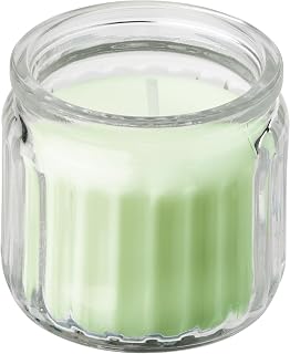 LÖVSKOGSLUND Scented candle in glass, apple/light yellow, 12 hr
