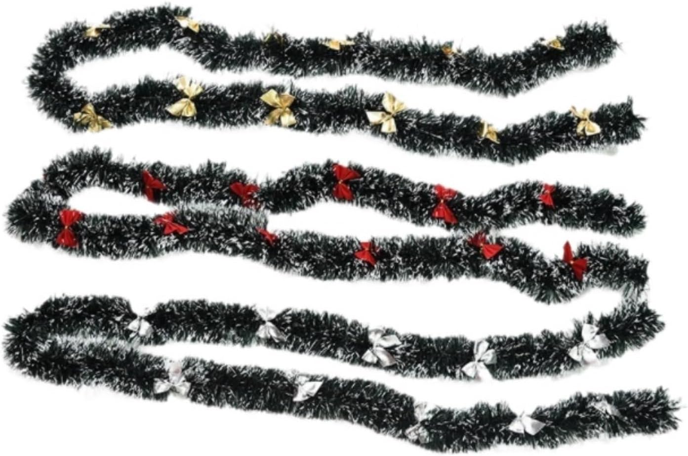 Tinsel Indoor 3 Pack Christmas Tinsel Garland with Bows for Stairs Fireplaces Window Doorway Christmas Tree Garland