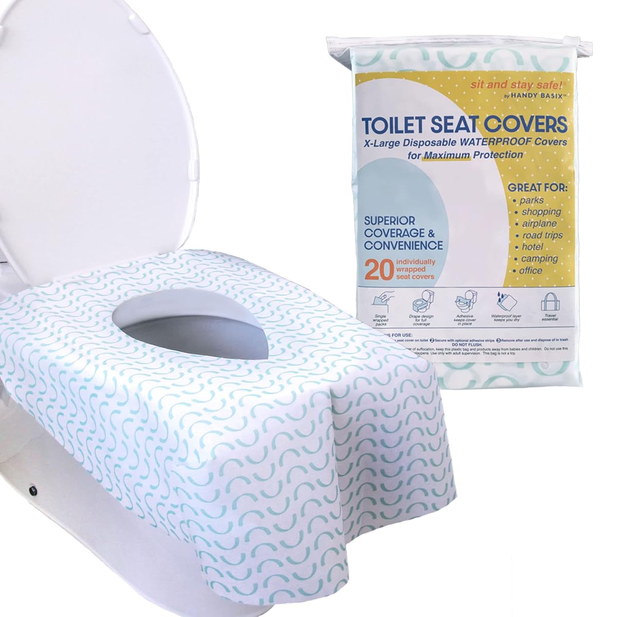 Handy Basix XL Full Coverage Disposable Toilet Seat Covers for Kids, Adults &