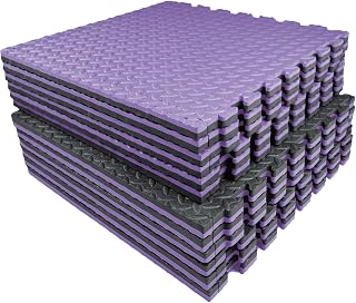 AIRHOP 0.79" Extra Thick High-Density EVA Foam Gym Mats - 48 Sq Ft 12PCS Interlocking 24x24" Puzzle Tiles for Home Gym Flooring, Black & Purple