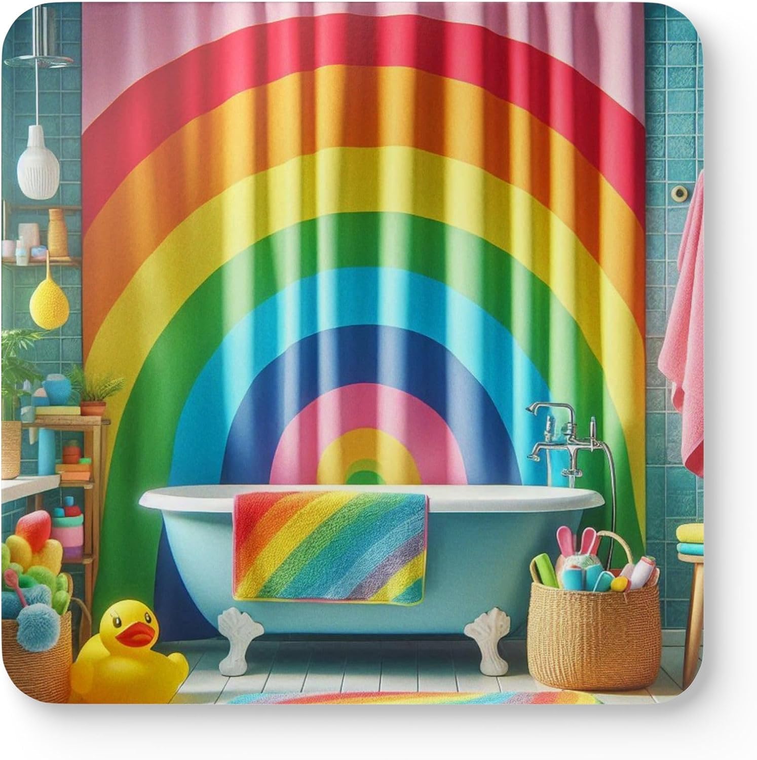Rainbow Shower Curtain Inspired Set of 4 Premium Coasters