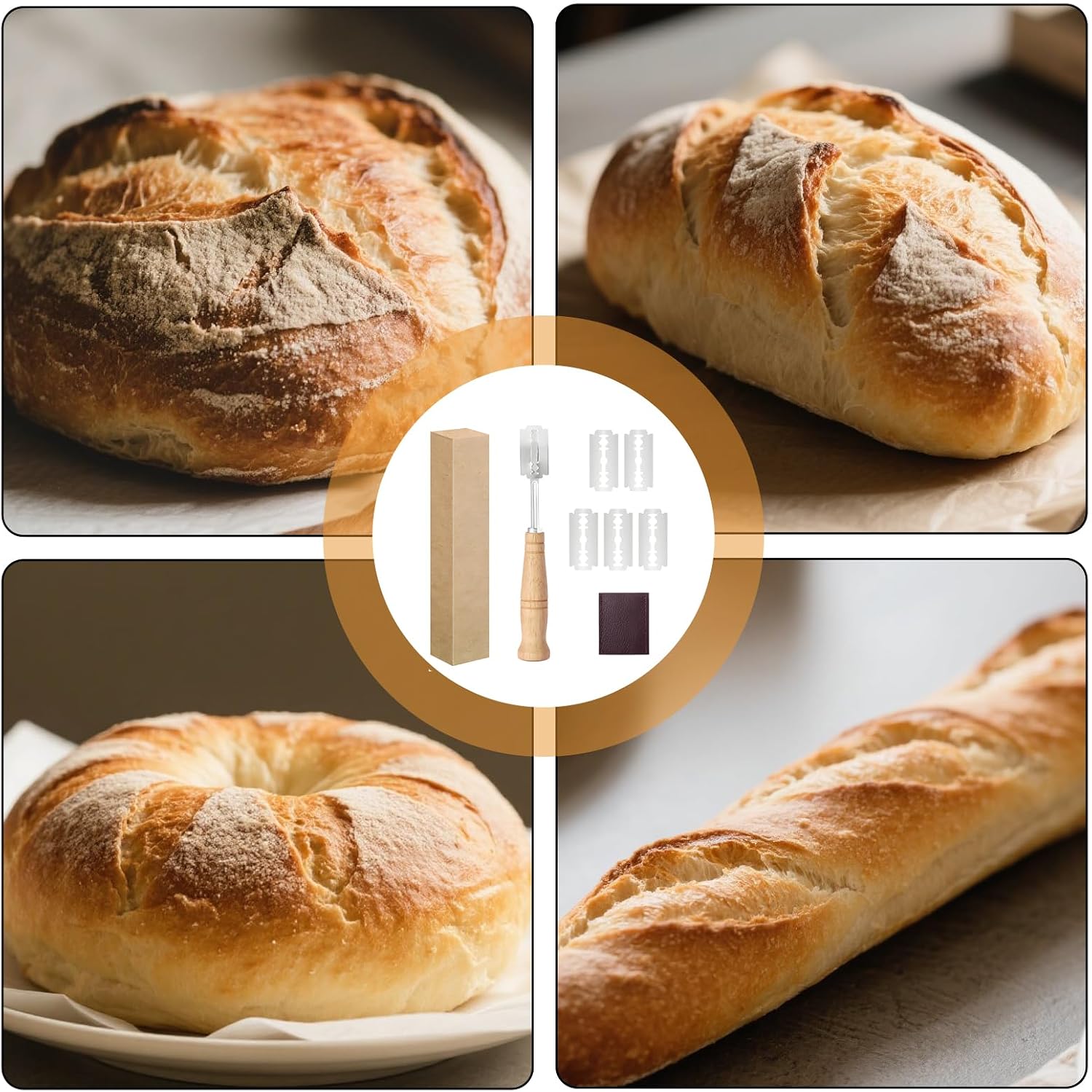 Bread Scoring Tool,Sourdough Scoring Tool,With 5 Razor Blades And Cut Proof Finger Sleeves, Scoring Knife For Bread Baking