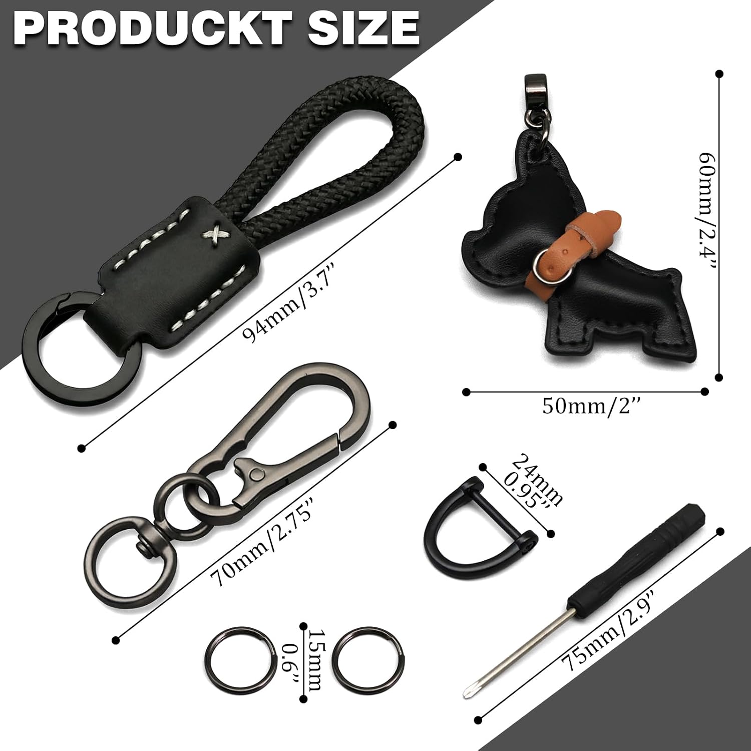 Leather Dog Bag Charms Purse Keychain for Women Men,Handmade Cowhide Cute Puppy Keychain with Anti-Lost D-Ring