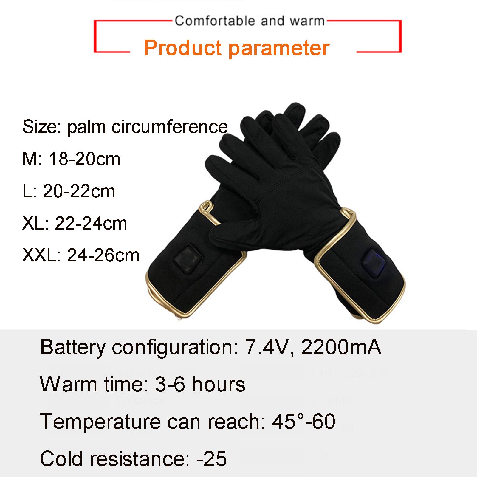 7.4v, 2200mAh, guanti riscaldati, guanti riscaldati elettrici, guanti a batteria, anti-slip antivento antivento caldo guanti termici freddo Guanti da guida Guanti da ciclismo per uomo Donne,C,M