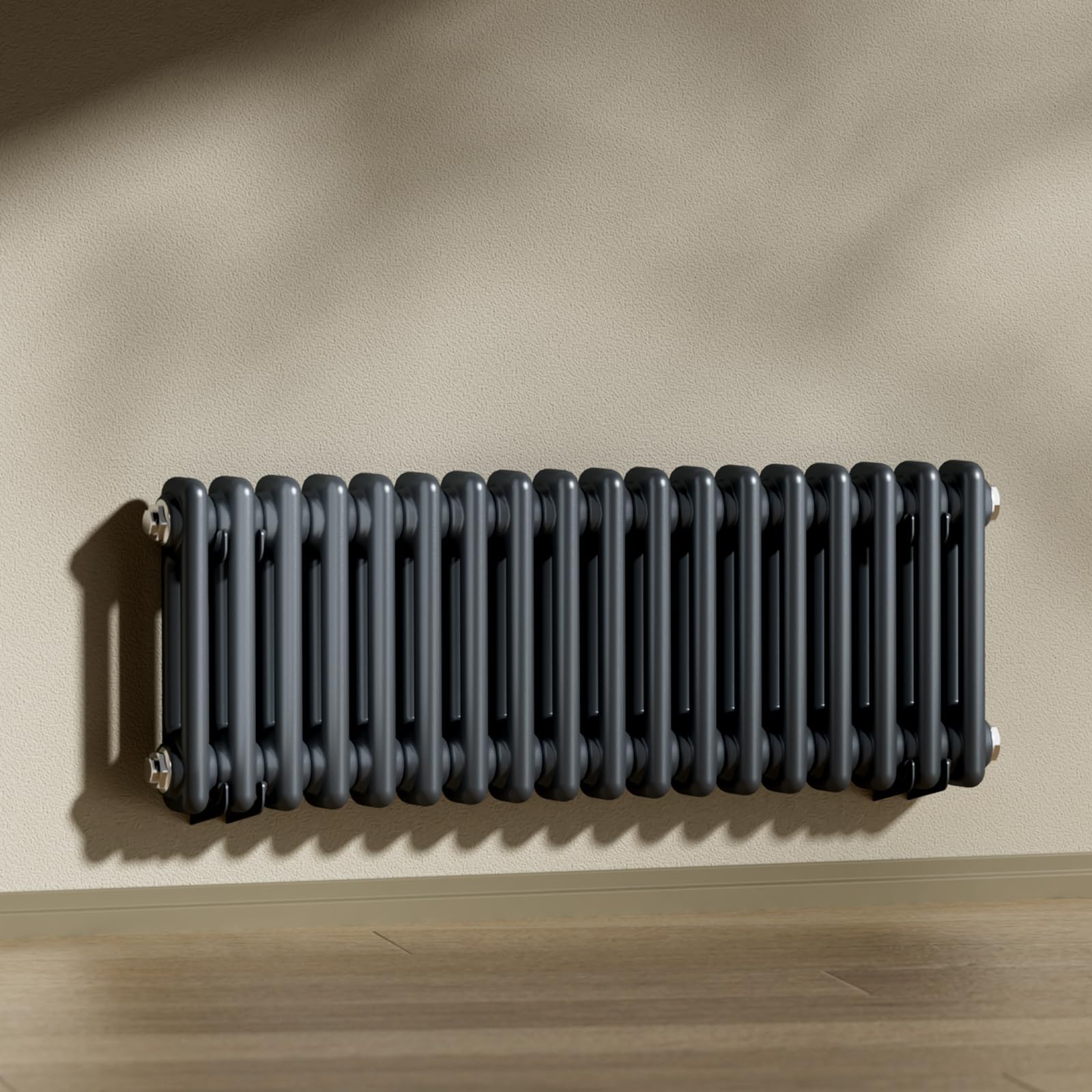 Heilmetz Anthracite Radiators Horizontal Double, 300x830mm Column Radiator Central Heating Radiator Traditional Cast Iron Style 2 Column Radiators