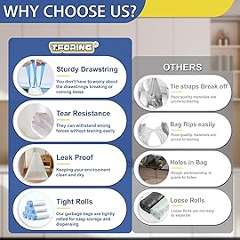 T.FORING 10 Gallon Trash Bags with Drawstring - 120 Count Heavy Duty 1.2 Mil Garbage Bags 38 Liter Unscented White Kitchen Bin Liners for Home & Office