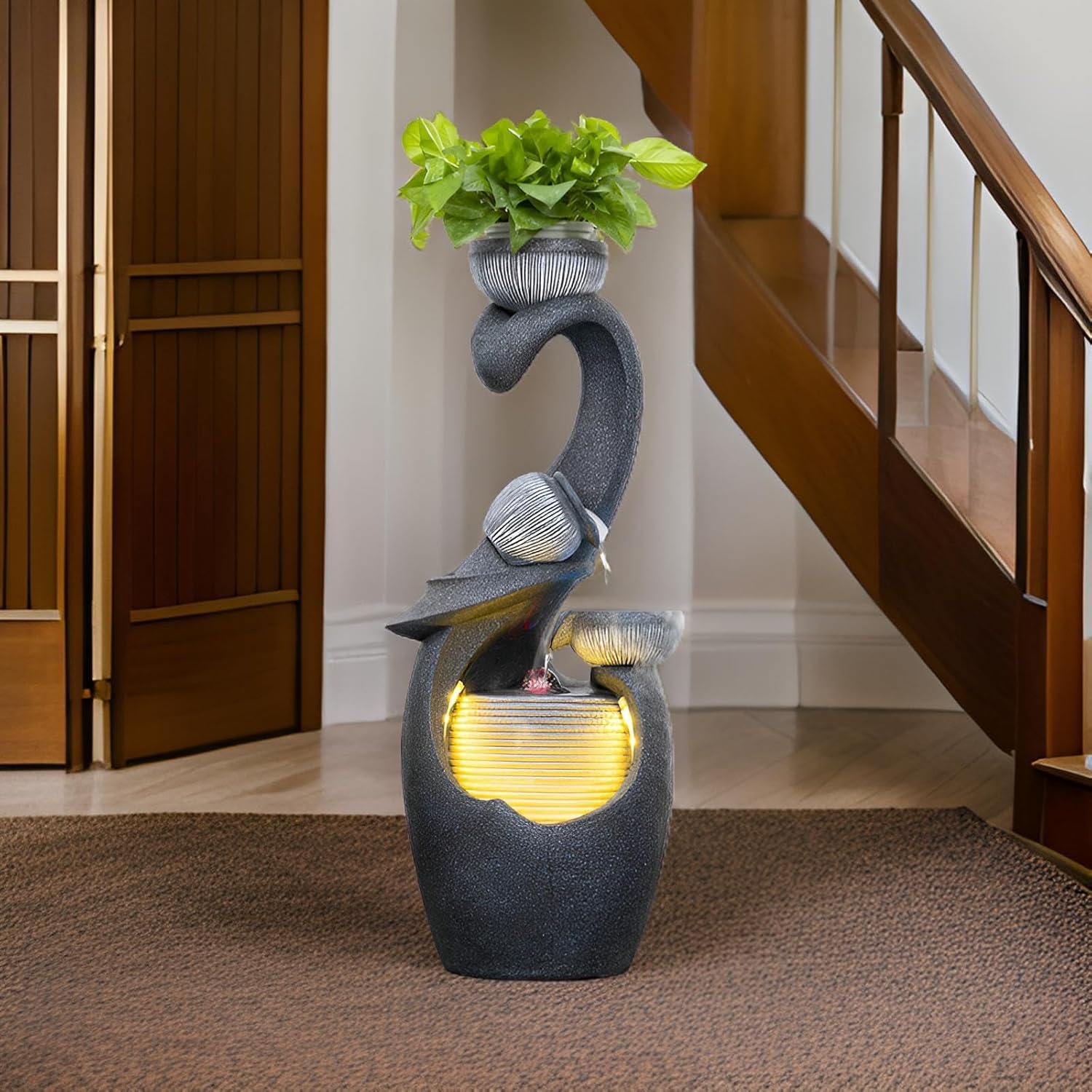 Free 15PCS Crystals + 48.82 Inch Deluxe Floor Standing Water Fountain - Indoor & Outdoor LED Crystal Bead Recirculating Water Feature, Fortune Inviting & Moisturizing(42 * 31 * 100 CM)